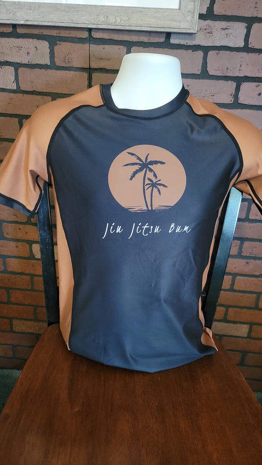 Palm Tree Ranked Rash Guard- brown