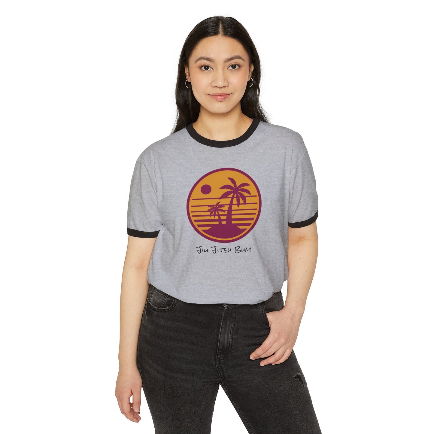 Retro Palm Sunset Ringer T‑Shirt