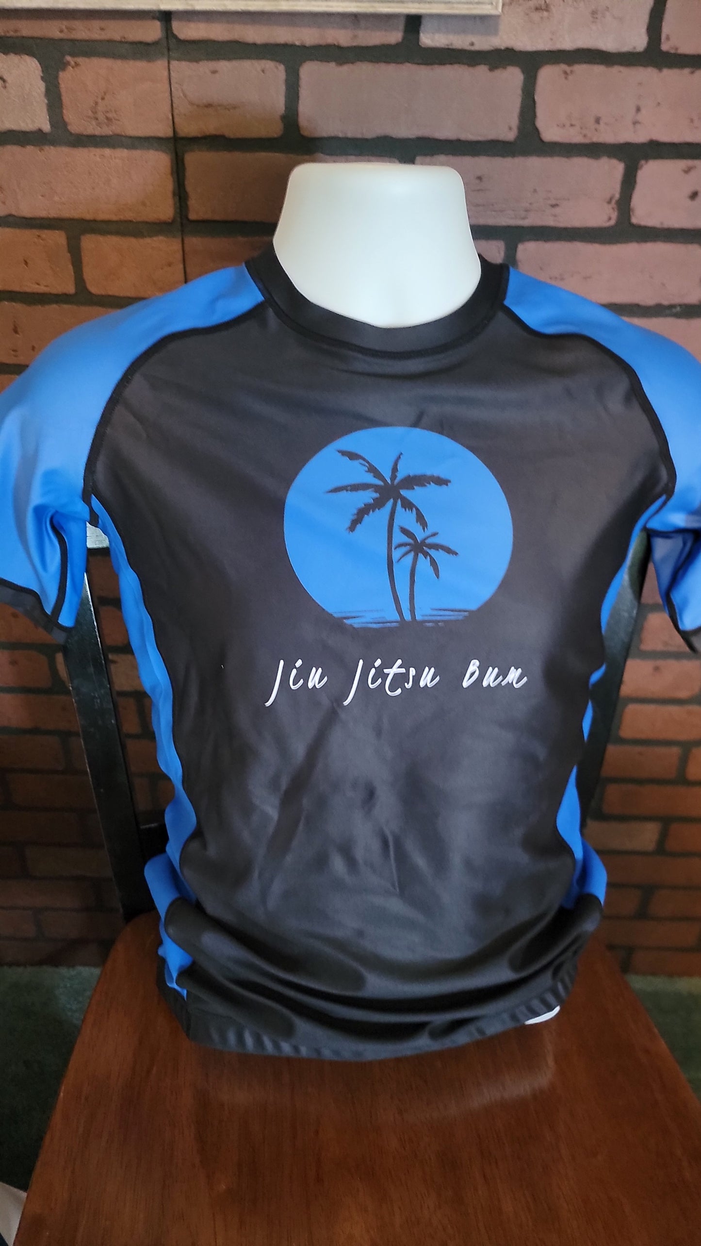 Palm Tree Ranked Rash Guard- Blue
