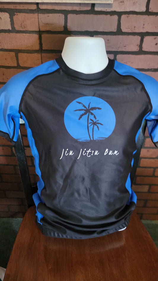 Palm Tree Ranked Rash Guard- Blue